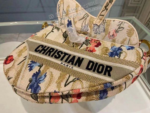 Dior女包 迪奧多色Dior Hibiscus圖案刺繡馬鞍包 Dior手提肩背包  dfk1638